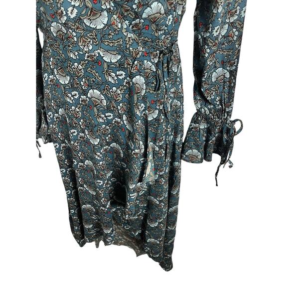 BAND OF THE FREE Women S Jewel Teal Dress Floral Wrap Tie Side Bell Cuff Hi Lo - Picture 9 of 13